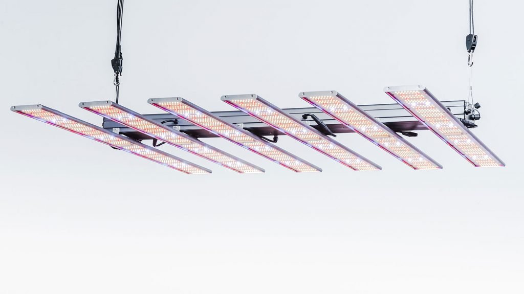 led agricultural grow light hanging from ceiling